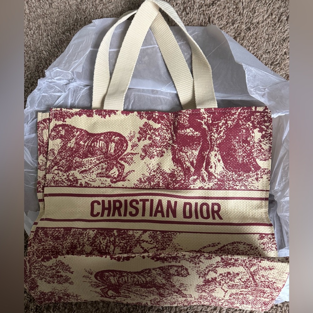Dior Cream and Red Tote Bag